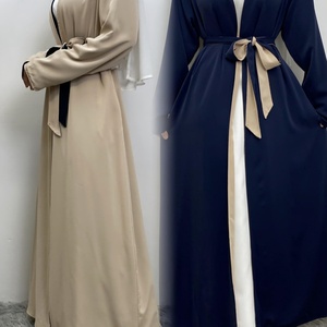 1991# Stunning Reversible Open <b>Abaya</b> With Side Pockets Solid Color Both Sides Wearing Muslim Women Cardigan 5 Colors - Product Image 5