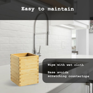 Kitchen Counter Cooking Tool Crock Organizer Natural Bamboo Utensils <strong>Holder</strong> with Anti Slip Base - Product Image 4