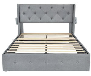 Cadre de lit plateforme réglable King Size avec rangement à vérin à gaz et tête de lit capitonnée moderne à volants, écologique - Product Image 5