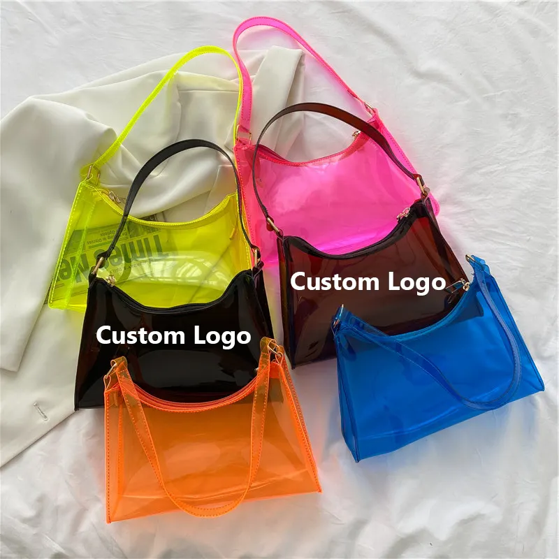 Women Beg Custom Plastic Tote Logo Clear Duffle Beach Kid Purse Crossbody Handbag Transparent Holographic Pvc Jelly Underam Bags