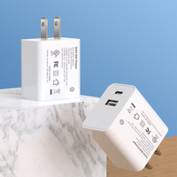Charger Dinding USB-C QC 3.0 20W PD Shenzhen Lvxiangyuan Bersertifikasi UL/CUL FCC, Pengisian Cepat, Adaptor Daya USB OTP 2 Port, Colokan US