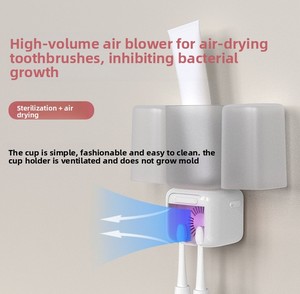 Cordless Toothbrush Sanitizer Holder UVC Sterilization <b>Heat</b> Air Dry Night Light 2 Brush Capacity Portable Travel Home Bathroom - Product Image 3