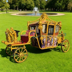 Chariot de luxe doré de style royal, électrique/à chevaux, sculpture de wagon personnalisée, capacité 6 personnes, pneus en caoutchouc massif - Product Image 1