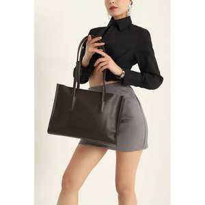 Sac fourre-tout minimaliste en cuir véritable, couleur unie, ouverture supérieure, sac à main pour femme, style toutes saisons - Product Image 1