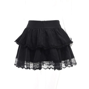 Mini jupes en dentelle noire gothique avec chaînes croisées Faldas Y2K Jupes de gâteau à plusieurs niveaux esthétiques Lolita sexy - Product Image 5