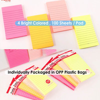 Foska ensemble de papeterie 100 feuilles/bloc 4 couleurs vives sans saignement Notes autocollantes avec lignes pour bureau maison école accessoires de bureau