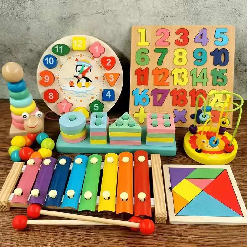 2023 New Children Montessori Toys Educationial Learning Wooden Jigsaw Puzzles Set for Kids