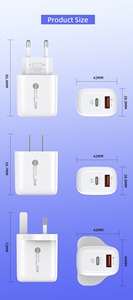 Adaptateur mural PD 20W ultra-rapide, chargeur de voyage USB A+C de qualité supérieure avec prises EU/US/UK, compatible avec iPhone, États-Unis - Product Image 3