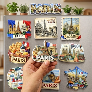 Aimant de réfrigérateur personnalisé <span class=keywords><strong>Paris</strong></span> France en résine vintage durable, souvenir de voyage 3D, décoration de réfrigérateur, autocollant magnétique artisanal - Product Image 1