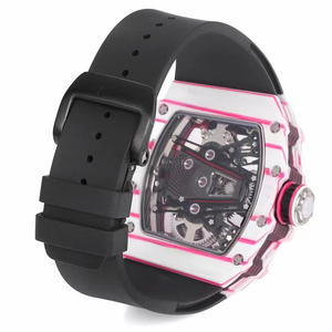 2026 New Rm Style Skeleton Mechanical Watch Men's White Pink Gradient Case Hollow Movement Black Strap Luxury Sport Wristwatch - Product Image 6