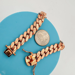Chaîne cubaine en argent sterling 925 plaqué or rose 14 carats de qualité supérieure 12 mm, fabriquée à la main, disponible à un prix abordable - Product Image 6