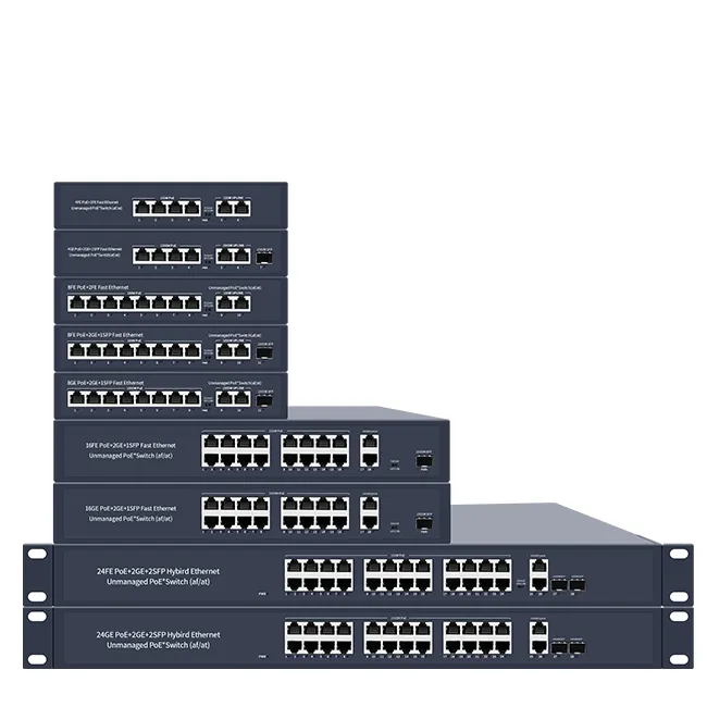 Poe Switch 10/100M & Gigabit Managed 4 8 16 24 Ports Switch Poe IEEE802.3af/at Ethernet Switch 48V