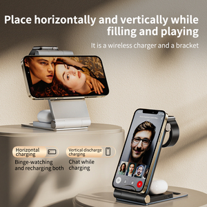 Có thể gập lại cuộn dây kép sạc không dây 15W sạc nhanh ba thiết bị hỗ trợ chip kép làm mát có thể điều chỉnh góc sạc trạm - Product Image 6