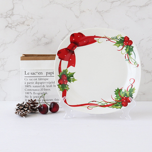 Vaisselle en céramique de style Noël, motif nœud, assiette carrée, plat pour restaurant et hôtel, durable - Product Image 2