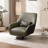 Fauteuil pivotant élégant en cuir olive et noir JP pour le loisir, design enveloppant incurvé pour salon/chambre à coucher, luxe