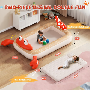 Crab Shaped Kids <b>Inflatable</b> Travel Bed with Safety Rails for Toddlers Camping Home - Product Image 2