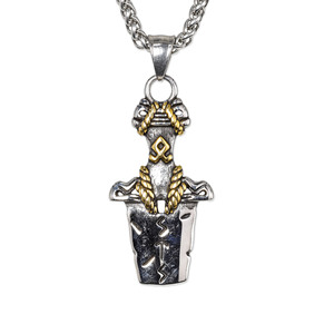 yunnique Nordic Viking Two Tone Sword Pendant Stainless Steel Men's Necklace With Runes Engraving Gift Jewelry - Product Image 1