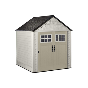 7 x 7 Feet Weather Resistant Resin Outdoor Storage Shed + 34 Inch Garden Tool & Sports Storage Rack for Sheds