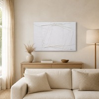 Art mural en relief 3D, toile texturée blanche 80x120cm, lignes géométriques pour la décoration moderne du salon, décoration murale prête à accrocher