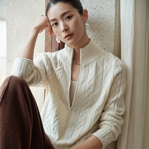 Cárdigan elegante de <span class=keywords><strong>punto</strong></span> con cremallera para <span class=keywords><strong>mujer</strong></span>, suéter de mezcla de lana de Cachemira con cuello levantado, <span class=keywords><strong>chaqueta</strong></span> para ropa informal y de oficina - Product Image 4