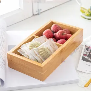 Custom Logo Size Eco Wholesale Natural Color Compartment Snacks Food Bamboo And Wood Storage Box