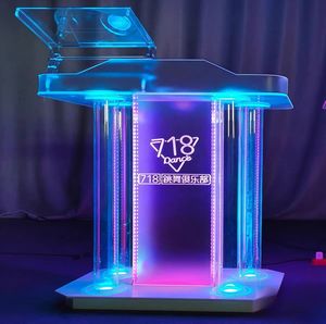 Bàn DJ acrylic trong suốt có thể tùy chỉnh, bàn giảng dạy hiện đại phát sáng <span class=keywords><strong>LED</strong></span> với quầy bar, dùng cho trường học hoặc khách sạn - Product Image 1
