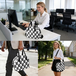 Sac isotherme matelassé noir et blanc à motif damier pour aliments chauds/froids, sac isotherme Iwa Birds avec bandoulière amovible - Product Image 6