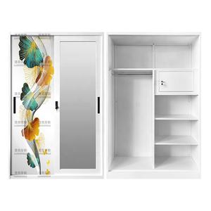 خزانة ملابس فولاذية للغرفة، دولاب حديدي ببابين، خزانة ملابس معدنية بأبواب منزلقة مع مرآة - Product Image 2