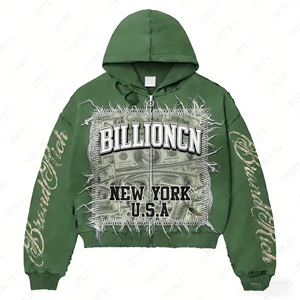 Sudadera con Capucha Personalizada Unisex de Corte Regular, Cuello Redondo, Gruesa, 360g, con Cierre, Estilo Veraniego, Desgastada, Vintage, Lavada al Ácido, 100% Algodón, con Estampado y Parche - Product Image 4