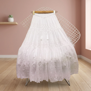 Women's Customized Color <b>Elastic</b> Waist Solid A-Line Maxi Skirt Dress Summer Tassel Casual Comfortable High-quality Made of Rayon - Product Image 3