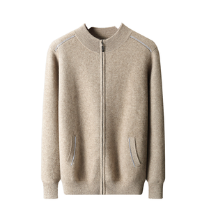 <span class=keywords><strong>Cardigan</strong></span> da <span class=keywords><strong>Uomo</strong></span> in Maglia di Lana Spessa 100% Cashmere Personalizzato <span class=keywords><strong>con</strong></span> Zip e Colletto Casual Autunnale - Product Image 1