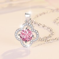Kalung Liontin Daun Empat Perak Sterling 925 2CT 8mm Moissanite Bersertifikat GRA untuk Wanita - Laris Terjual