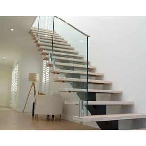 Escalera Moderna Interior de Acero con Viga Central, Escalones de Madera Maciza y Barandilla de Vidrio - Product Image 5