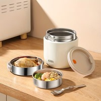 Thermos à soupe moderne en acier inoxydable à double paroi, avec couvercle pliable et détachable, cuillère intégrée, portable et isotherme pour le stockage des repas