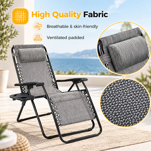 Ensemble de 2 chaises zéro gravité d'extérieur, chaises longues pliantes pour patio avec dossier réglable et porte-gobelets pour jardin et plage - Product Image 5