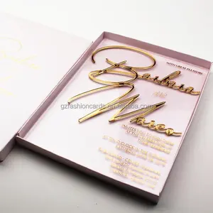 Luxury Clear And Mirror Acrylic Wedding Invitation Save The Date Cards With Custom Gold Foil Paper Box