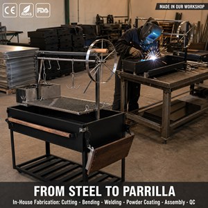 Parrilla <span class=keywords><strong>Argentina</strong></span> con manivela ajustable, rejilla de cocción, estructura de acero inoxidable y caja de fuego de ladrillo refractario para carne y asados - Product Image 4