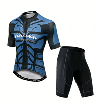 Conjunto de Jersey de Ciclismo Personalizado al por Mayor, Talla Grande, Unisex, Azul y Negro, Manga Corta, Transpirable, de Spandex y Poliéster, para Adultos
