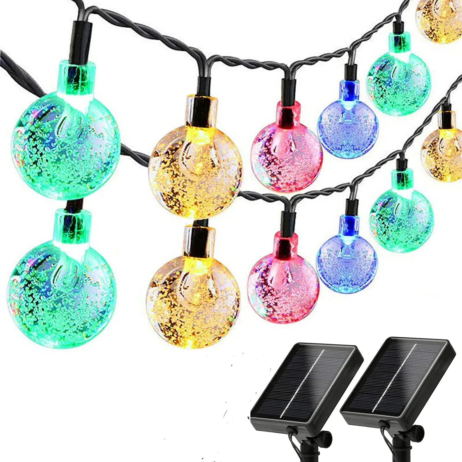 Solar String Lights 100 Led 40 Feet Multi-Color Crystal Globe Lights with 8 Lighting Modes for Party