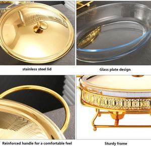 EffiQ-Rate Réchaud ovale 3 Qt avec bac en verre, en acier inoxydable doré, pour tablettes de combustible solide, idéal pour buffets, réceptions et traiteur - Product Image 4