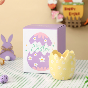 Portavelas de Cerámica con Forma de Huevo de Pascua, Amarillo con Estrellas Blancas, Antideslizante, para Decoración del Hogar - Product Image 5