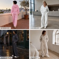 Ensemble de survêtement 2 pièces pour femme, comprenant un sweat à capuche court zippé et un pantalon de survêtement large, en polaire oversize décontracté