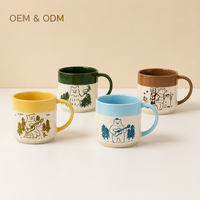Tasse à café en céramique empilable bicolore personnalisée, motif ours de la forêt en line art, avec base étagée, pour la maison, le bureau et le camping