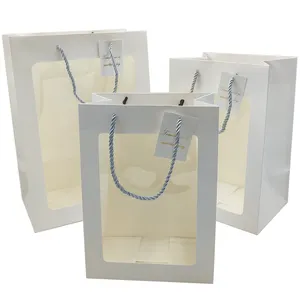 Commercio all'ingrosso In magazzino di lusso In PVC trasparente finestra Shopping imballaggio sacchetto di carta Kraft regalo fiore fresco