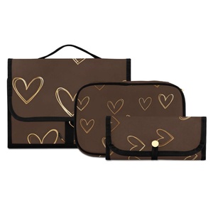 Hawaii Custom Puakenikeni <b>Lei</b> Luxury Gold Heart Brown Printed Zipper Makeup Bag, Toiletry Bag, Brush Bag - Product Image 1