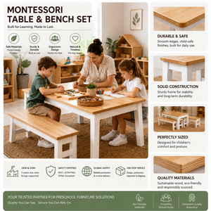 Table et bancs d'école maternelle en bois, mobilier Montessori pour garderie, fournitures en gros pour salles de classe, ensemble éducatif pour enfants - Product Image 2