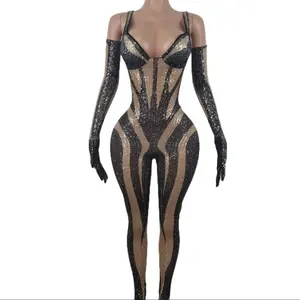 Sexy Spaghettibandjes Pailletten Rompertjes Tonen Danseres Zanger Performance Kostuums Feest Eendelig Bodysuit Vrouwen Eendelig Jumpsuit