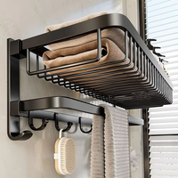 CF Kit d'accessoires de salle de bain pliants en aluminium noir mat Ensemble auto-adhésif de 7 pièces avec toilettes en céramique Raccords de salle de bain