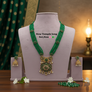 Conjunto de joyería de collar largo de cristal tradicional con pendientes a juego de Color verde para mujeres y niñas por exportadores - Product Image 2