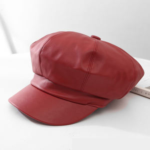 Casquette béret Vintage en cuir Pu, élégant, automne, couleur unie, <span class=keywords><strong>français</strong></span> rétro, mode femmes, artiste de rue, journal, fille, chapeau - Product Image 6